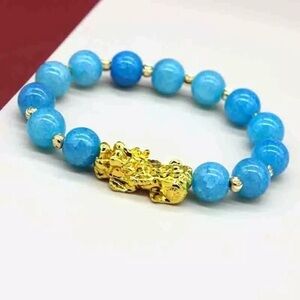 Blue Glass Beads Wealth Bracelet with Pixiu Pendent